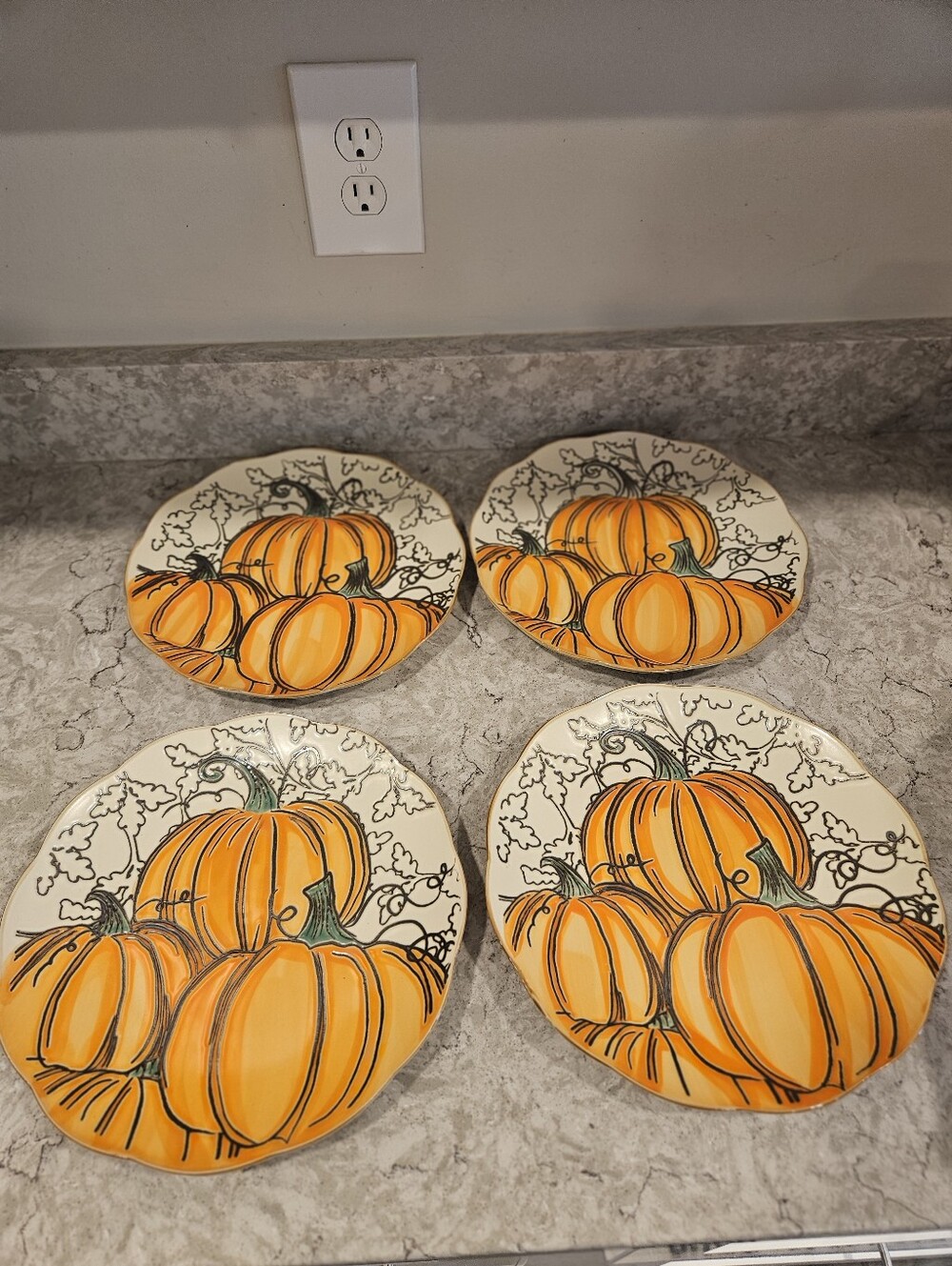 Set of 4 Eli + Ana Dinner Plates 10.5" Ceramic Fall Autumn Gilded Pumpkin